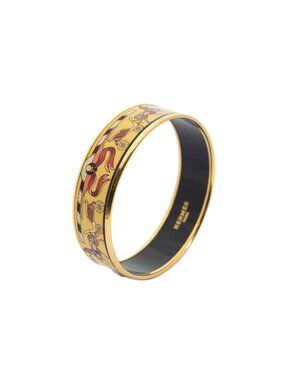 Hermes Enamel Bangle Yellow Horse Carriage Motif Bracelet